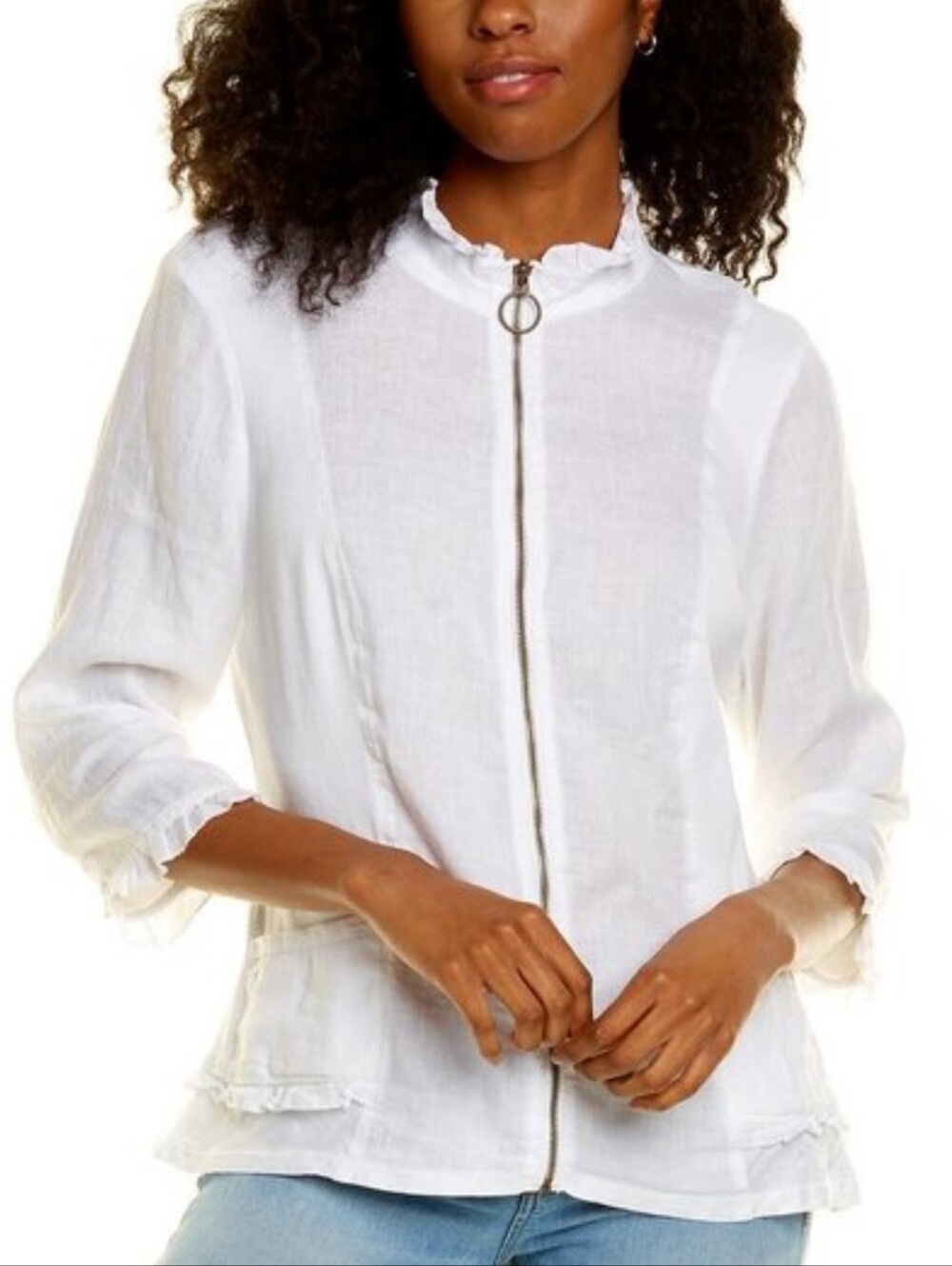 Gorgeous XCVI Ludie White Linen Ruffle Summertime Jacket Shirt S